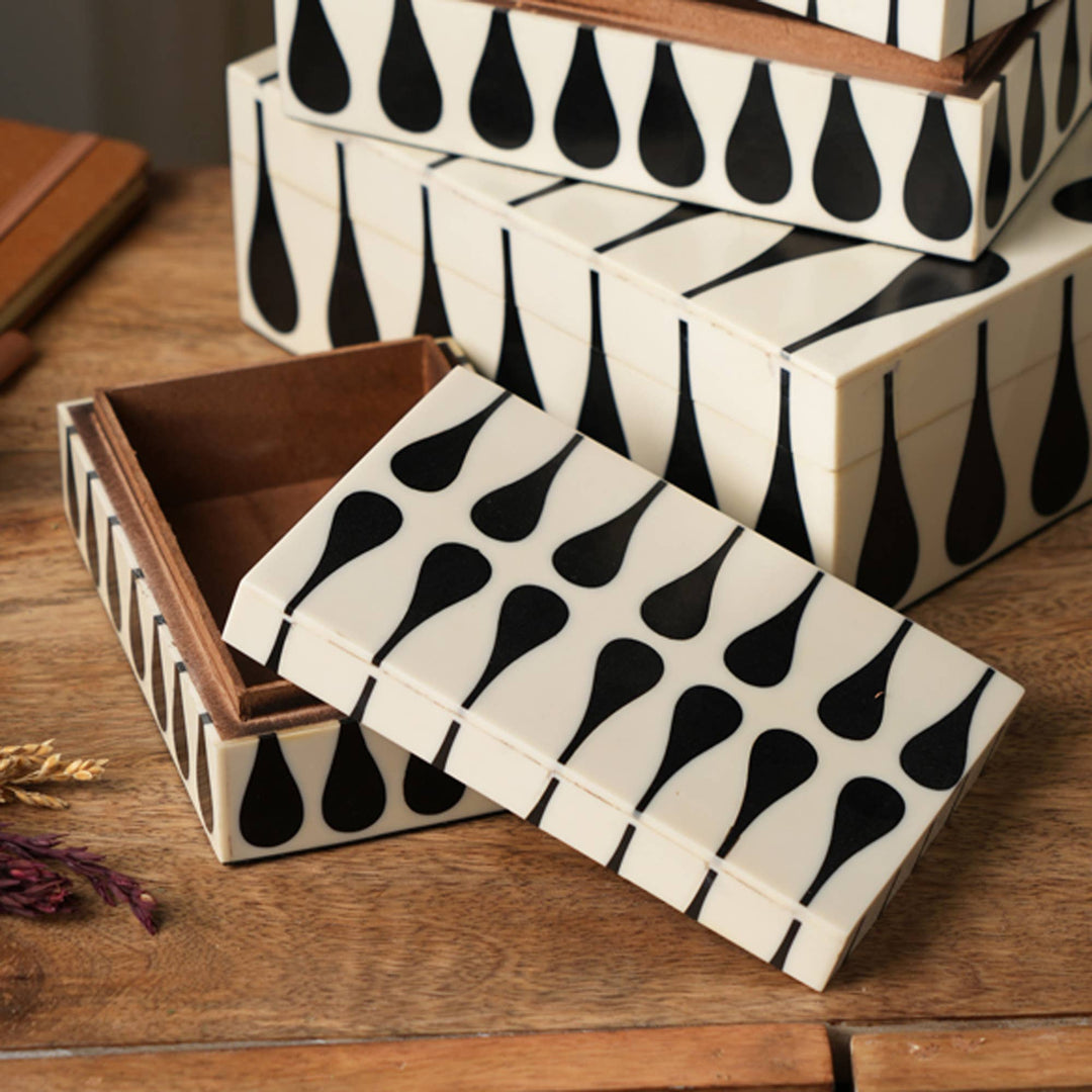 Decorative Box White &  Black Set Of 3