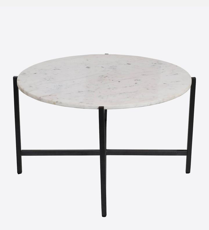 White Marble Coffee Table with Grey Metal Frame