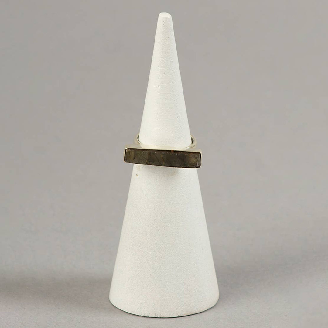 Pendulum Rutile Ring / Silver White & Black - Brass & Semi Precious Stone / D-0.75 Inches/ Moq - 4 Pcs