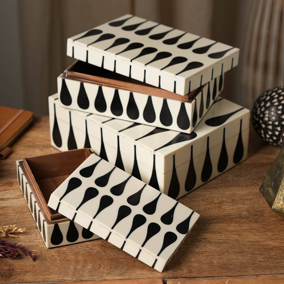 Decorative Box White &  Black Set Of 3