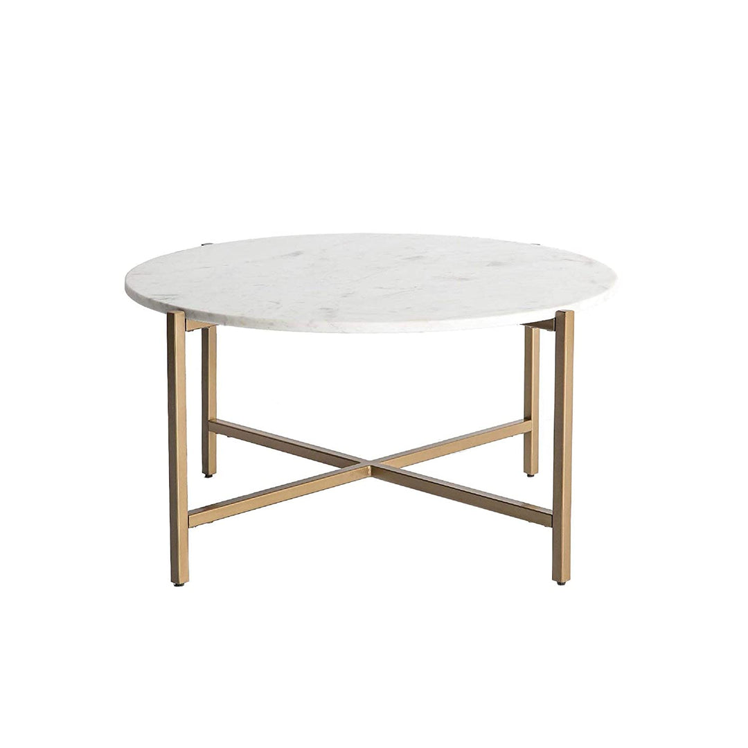 White Marble Coffee Table with Golden Metal Frame