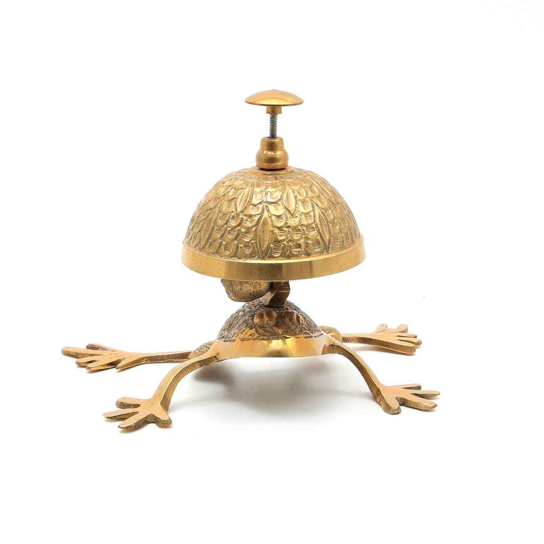 Decorative Gold-Plated Brass Finish Desk Bell in Frog Design - 6" Dia