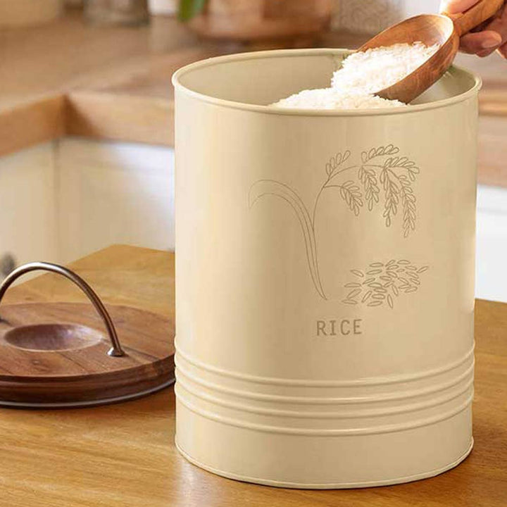 Rice Storage Barrel With Wooden Lid / Eggshell / Capacity - 11 Lbs / Moq - 2 Pcs