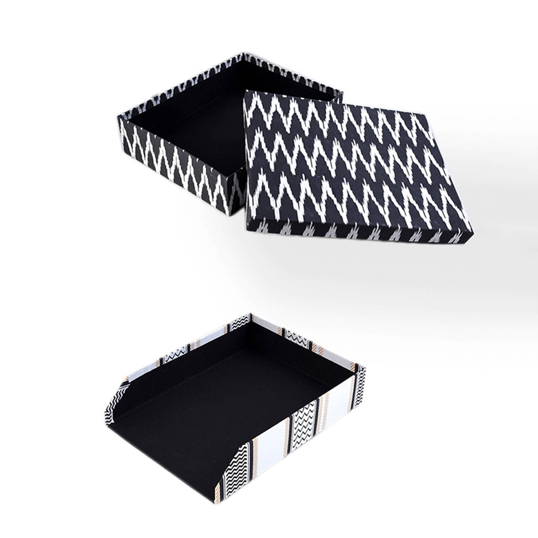 Paper Tray And Box Set / Set Of 2 Pcs / Black & White - Recycled Cotton Paper / 13 X 10 X 3 Inches (L X W X H) / Moq - 2 Sets