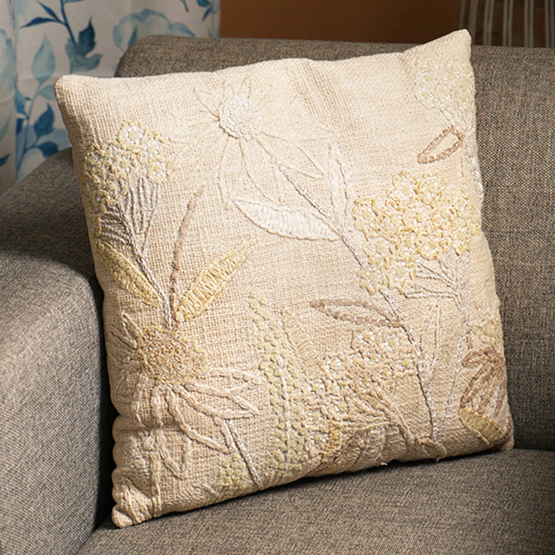 100% COTTON EMBROIDERY CUSHION  Beige, Golden