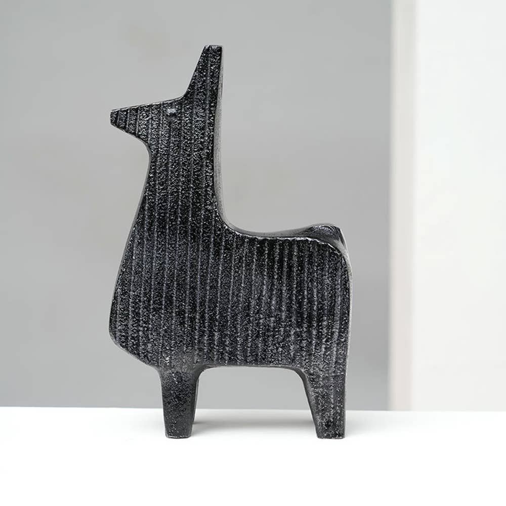 Sculpture | Black Ribbed Llama Aluminum Table Décor | Chic Modern Accent for Home Interiors