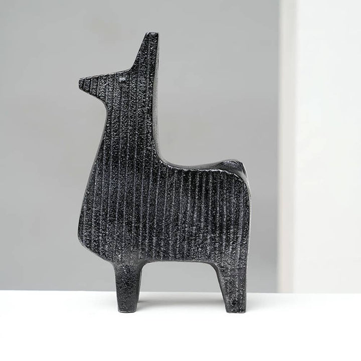 Sculpture | Black Ribbed Llama Aluminum Table Décor | Chic Modern Accent for Home Interiors