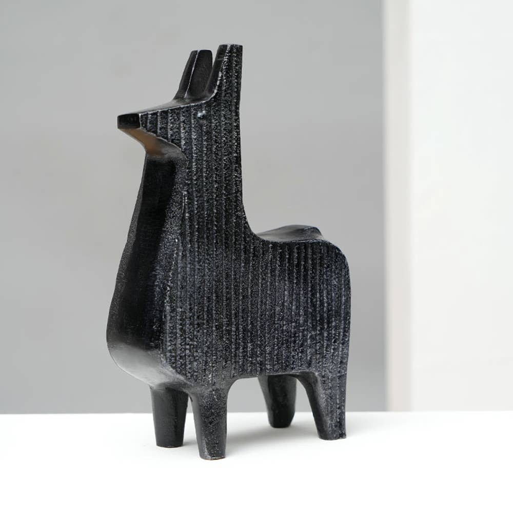 Sculpture | Black Ribbed Llama Aluminum Table Décor | Chic Modern Accent for Home Interiors