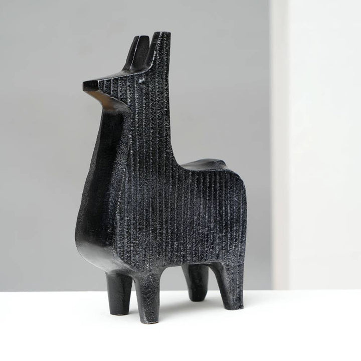 Sculpture | Black Ribbed Llama Aluminum Table Décor | Chic Modern Accent for Home Interiors