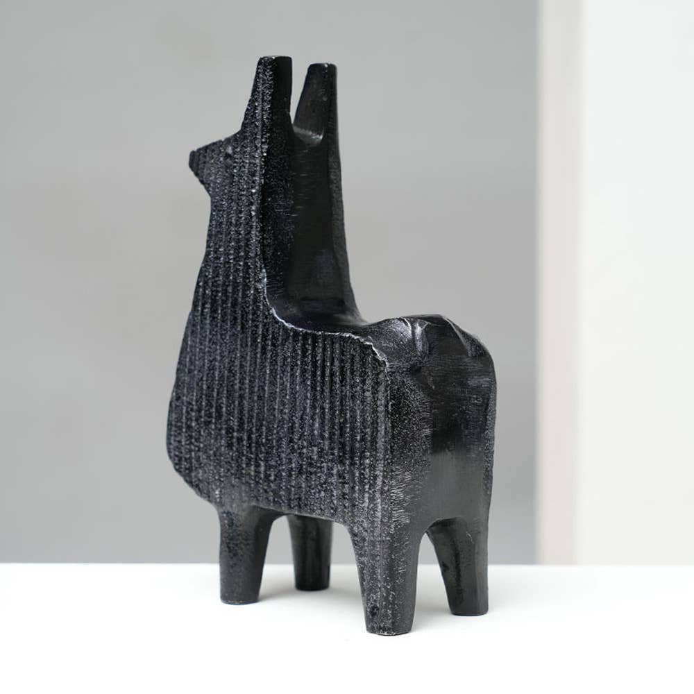 Sculpture | Black Ribbed Llama Aluminum Table Décor | Chic Modern Accent for Home Interiors