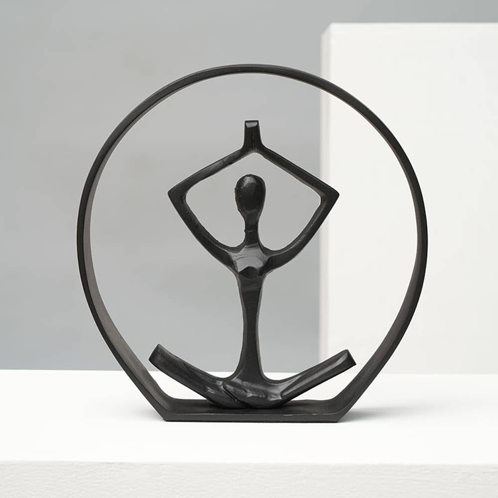 Yoga Pose Sculpture | Black Aluminum Figurine | Elegant Modern Art Statue for Home and Office Decor