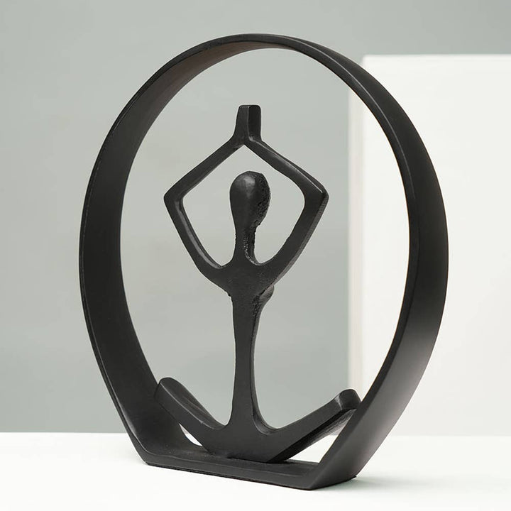 Yoga Pose Sculpture | Black Aluminum Figurine | Elegant Modern Art Statue for Home and Office Decor