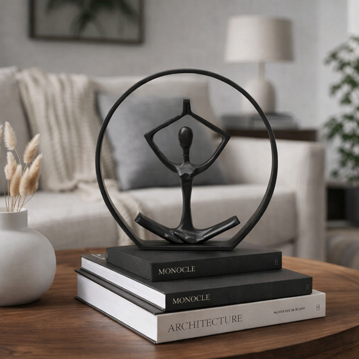 Yoga Pose Sculpture | Black Aluminum Figurine | Elegant Modern Art Statue for Home and Office Decor