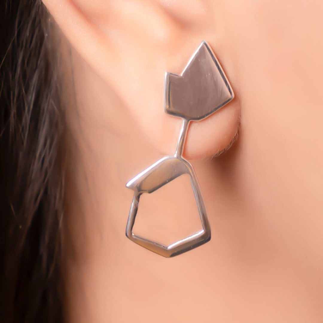 Wing Angles Stud Earrings / Silver - Brass / 1.25 X 0.5 Inches (L X W) / Moq - 4 Pairs