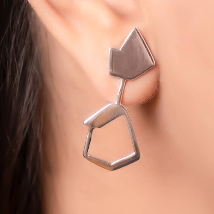 Wing Angles Stud Earrings / Silver - Brass / 1.25 X 0.5 Inches (L X W) / Moq - 4 Pairs