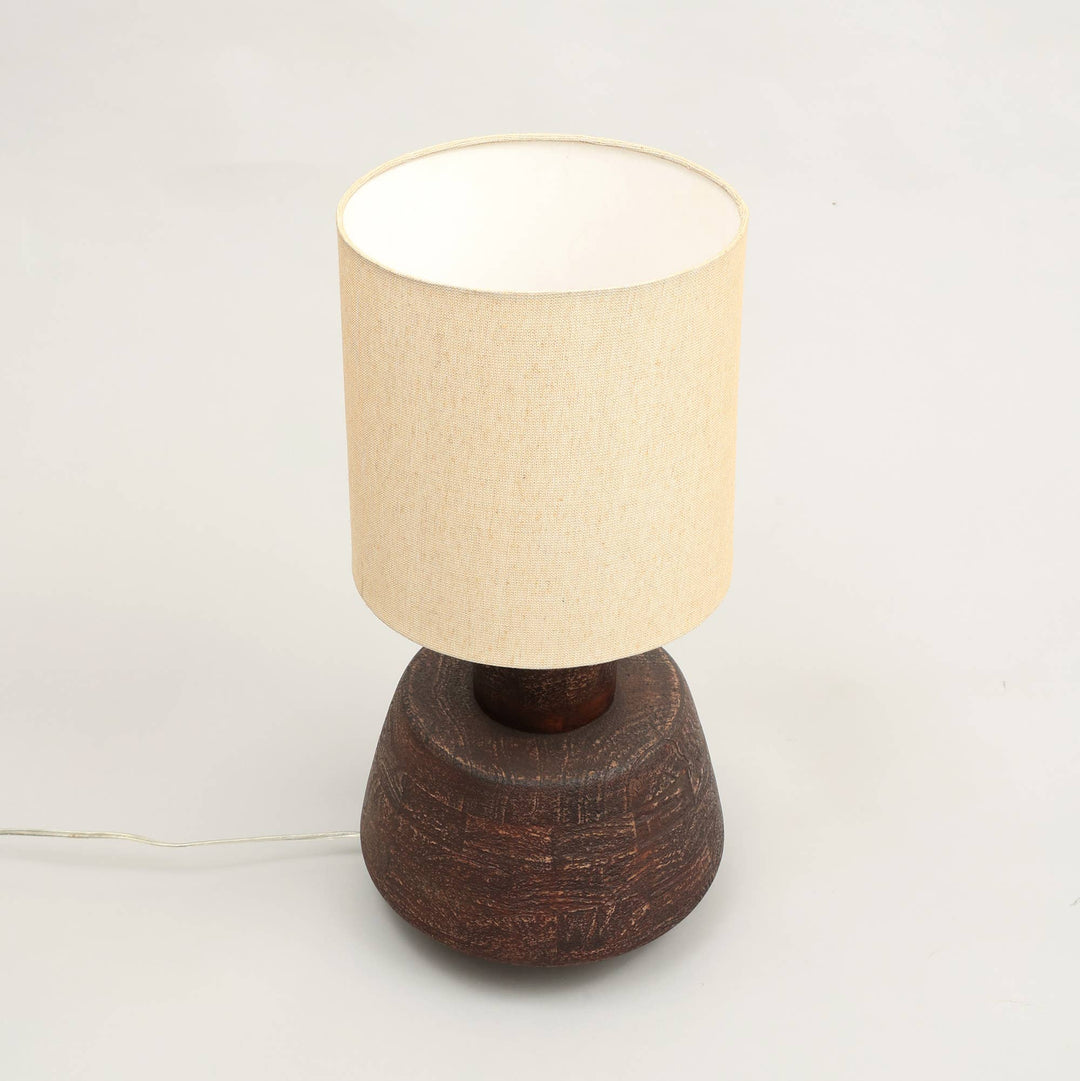 Handmade Artisanal Table Lamp with Solid Wood Base – 13" x 13" x 26.5"