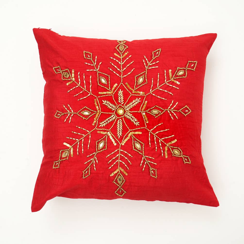 Golden Snowflake Bead Work Cushion