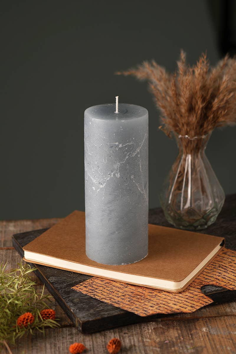 Rustic Pillar Candle Light Grey