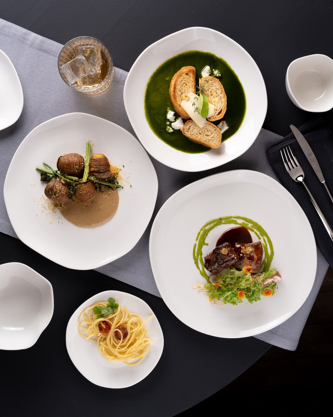 Porcelain Flat Dinner Plate | Uneven Shape | Set of 12