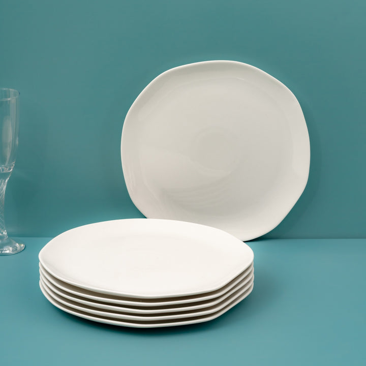 Porcelain Flat Dinner Plate | Uneven Shape | Set of 6