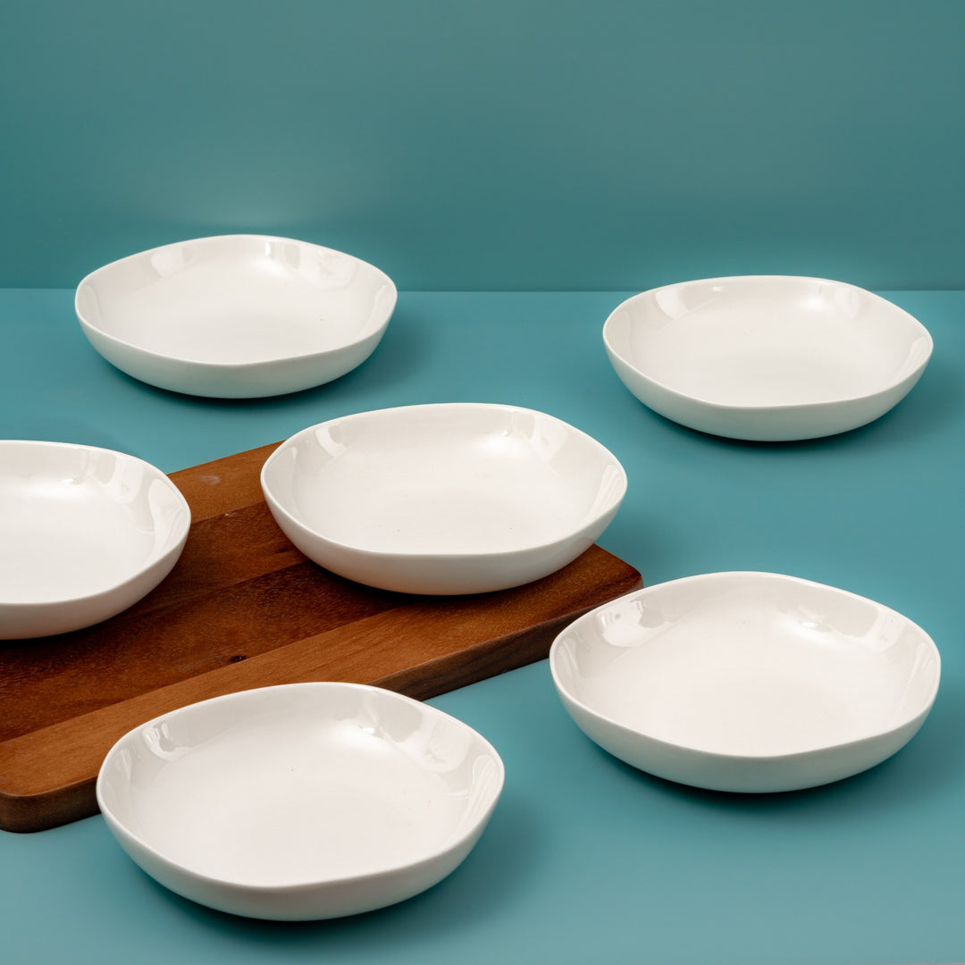 Porcelain Deep Dinner Plate | Uneven Shape | Set of 6