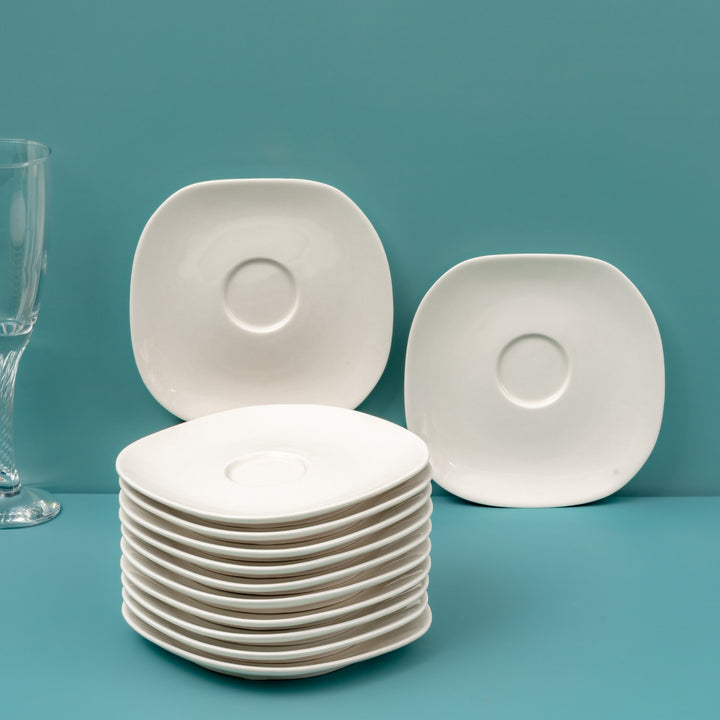 Porcelain Saucer | Uneven Shape | Set Of 12