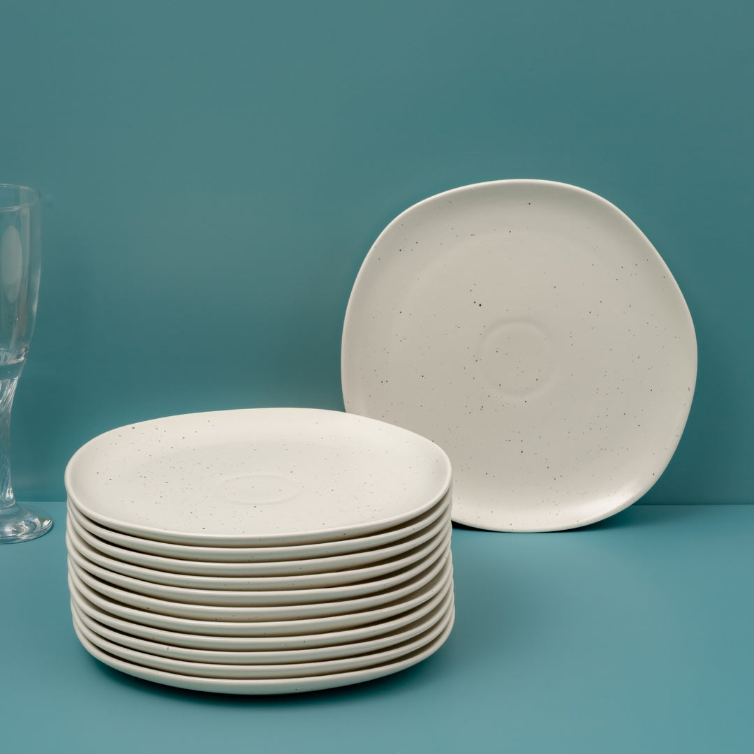 Porcelain Flat Dinner Plate | Uneven Shape | Set of 12