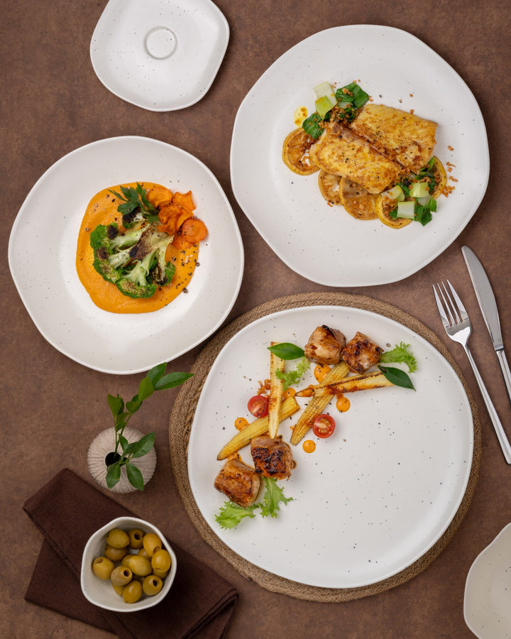 Porcelain Flat Dinner Plate | Uneven Shape | Set of 6