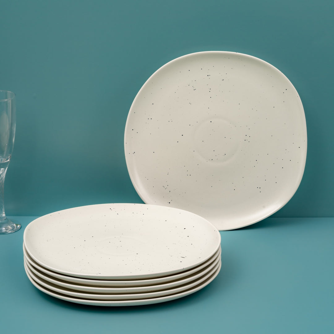 Porcelain Flat Dinner Plate | Uneven Shape | Set of 6