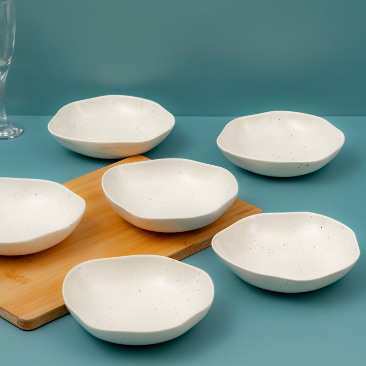 Porcelain Non Stackable Bowl | 6.6" Linen Dotts | Set of 6