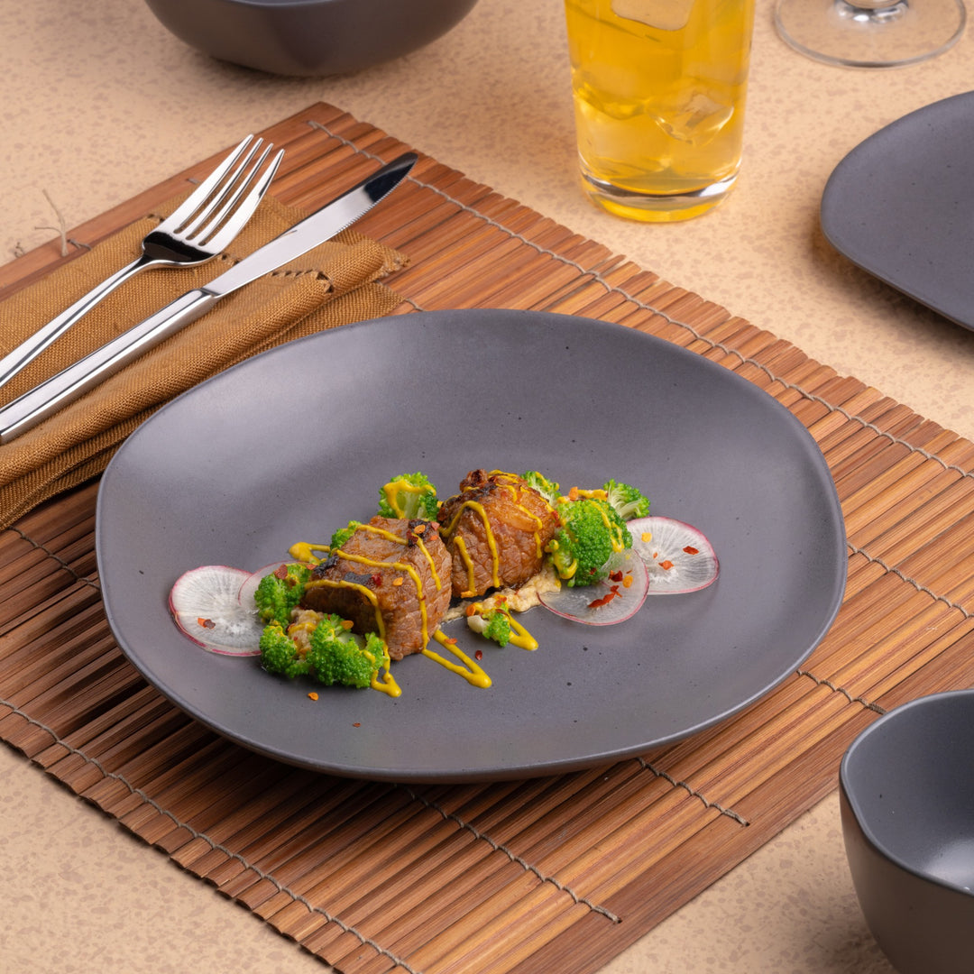 Porcelain Flat Dinner Plate | Uneven Shape | Set of 12