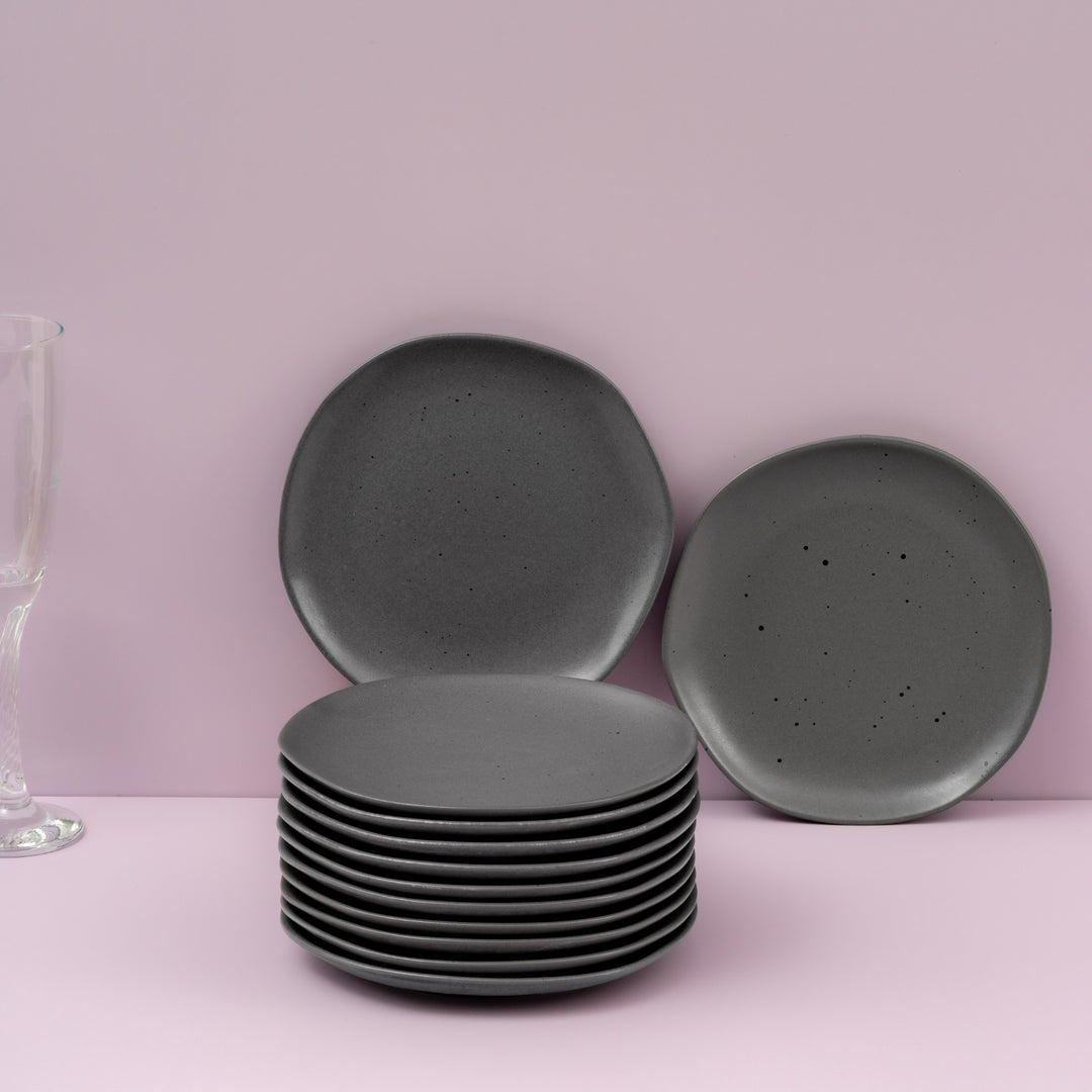 Porcelain Flat Dinner Plate | Uneven Shape | Set of 12