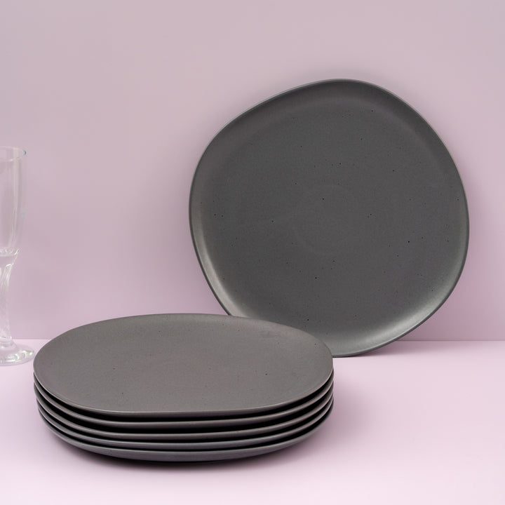 Porcelain Flat Dinner Plate | Uneven Shape | Set of 6