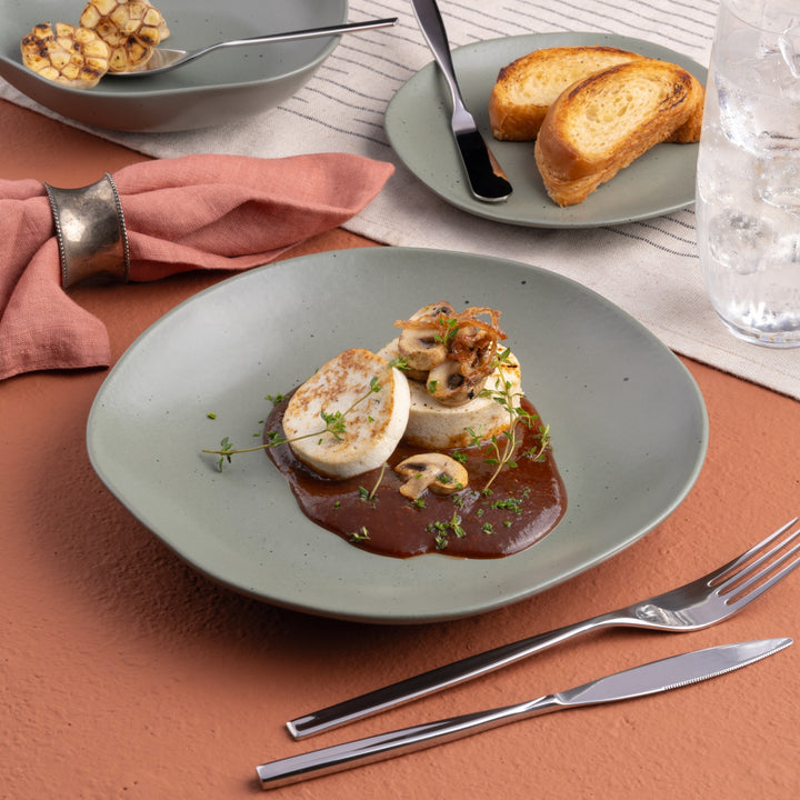 Porcelain Flat Dinner Plate | Uneven Shape | Set of 12