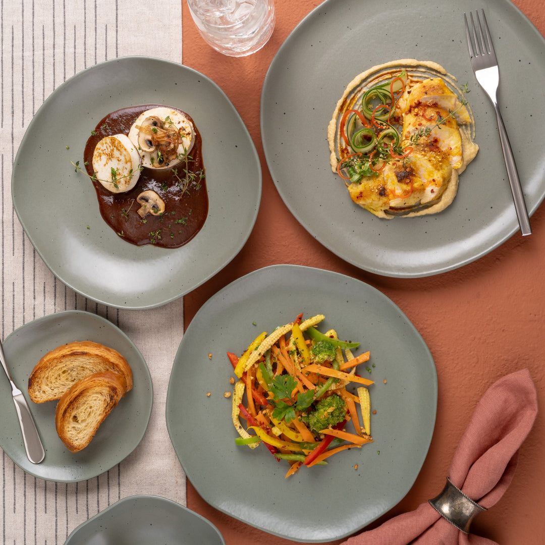 Porcelain Flat Dinner Plate | Uneven Shape | Set of 6