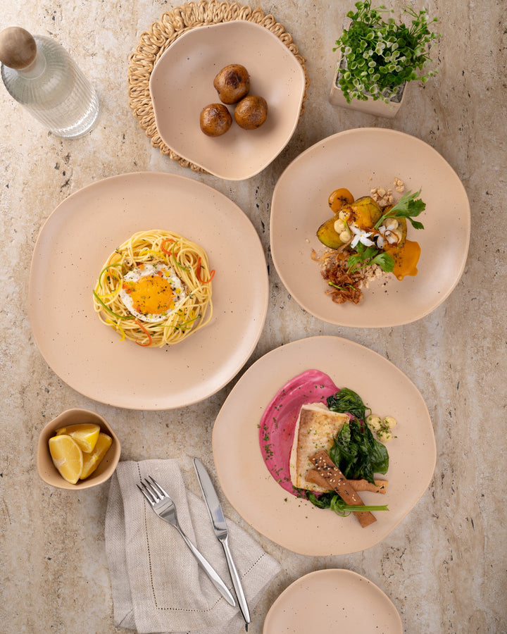 Porcelain Flat Dinner Plate | Uneven Shape | Set of 12