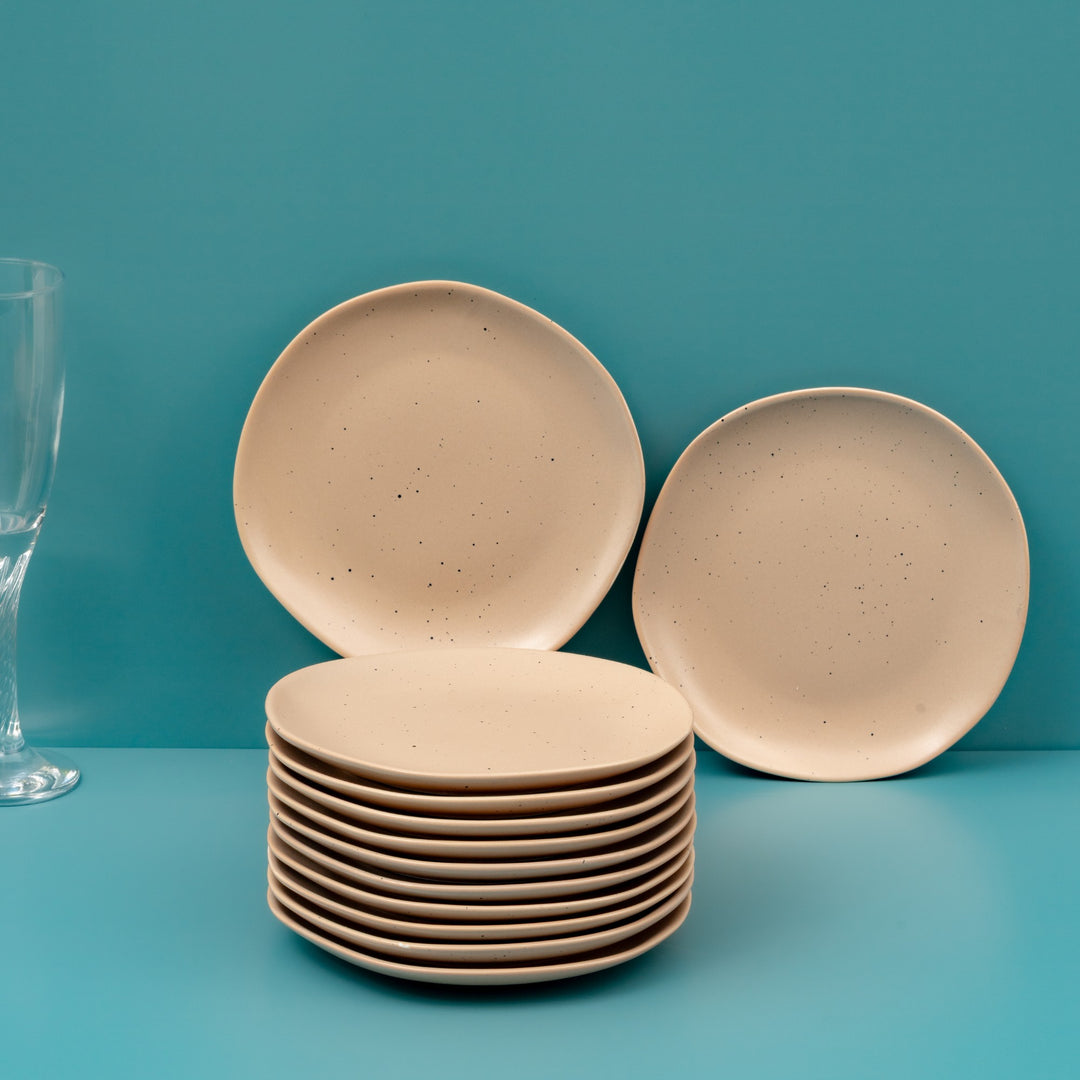 Porcelain Flat Dinner Plate | Uneven Shape | Set of 12