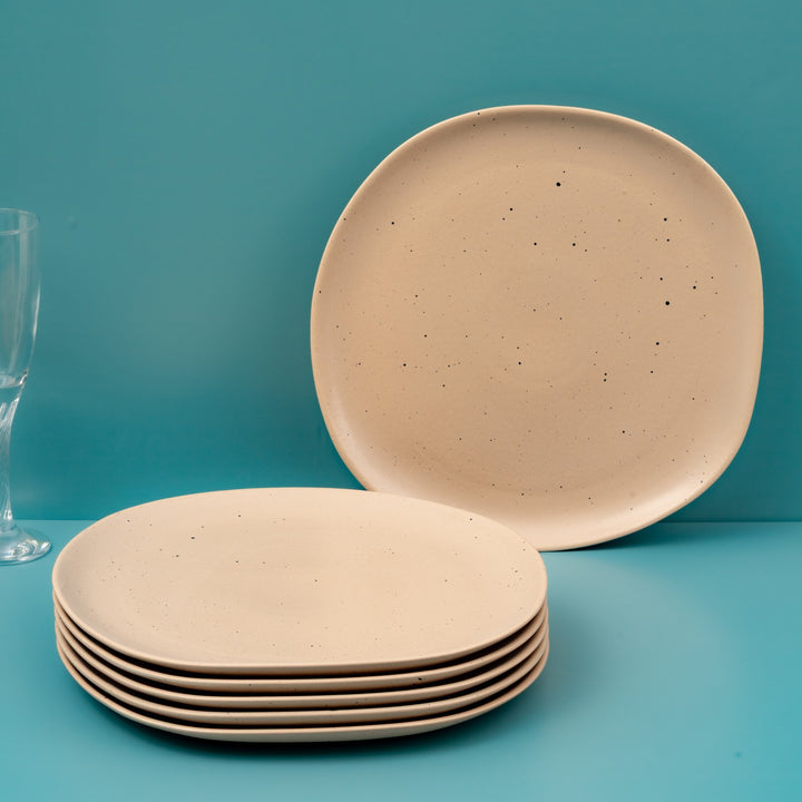 Porcelain Flat Dinner Plate | Uneven Shape | Set of 6