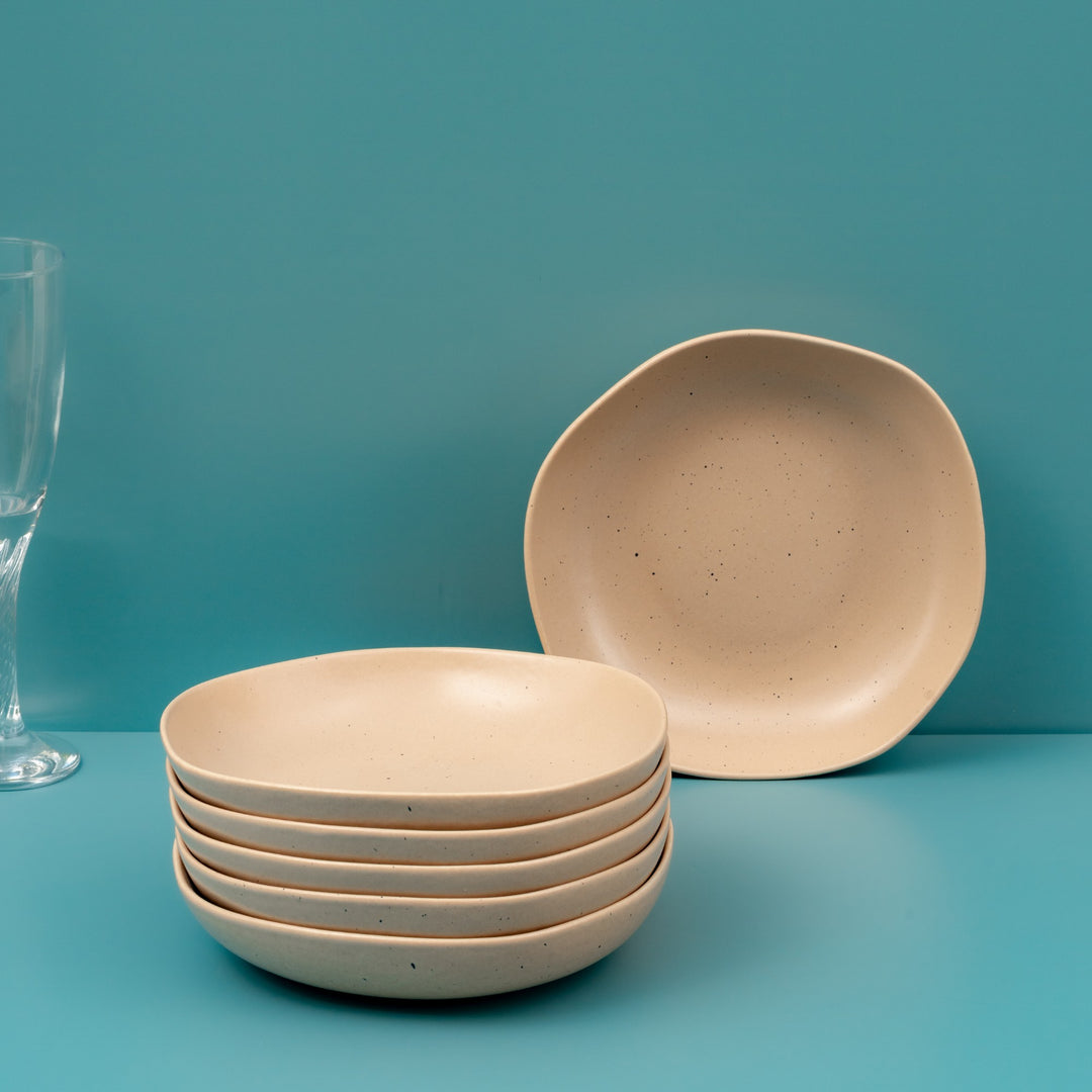 Porcelain Deep Dinner Plate | Uneven Shape | Set of 6