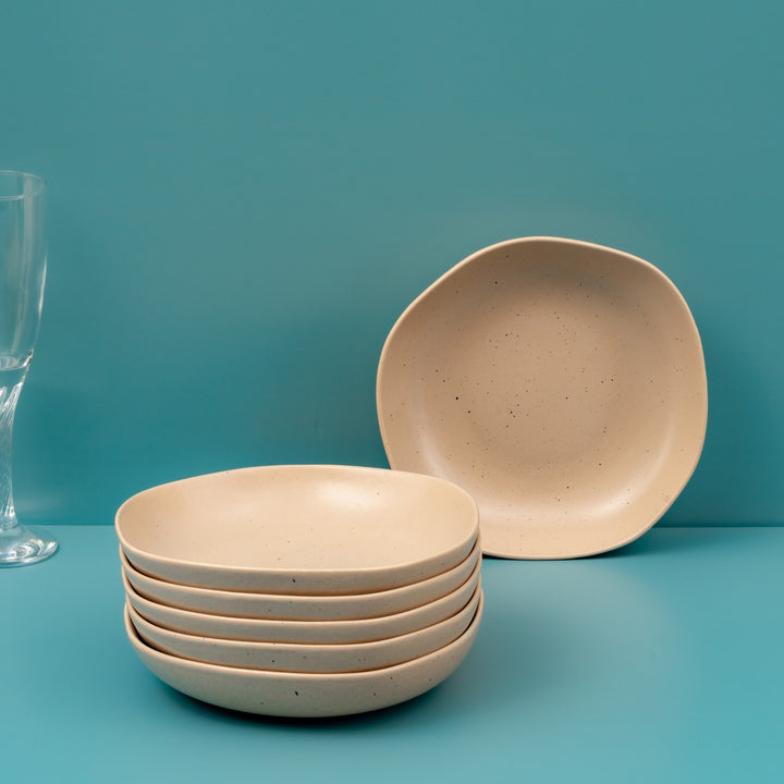 Porcelain Deep Dinner Plate | Uneven Shape | Set of 6