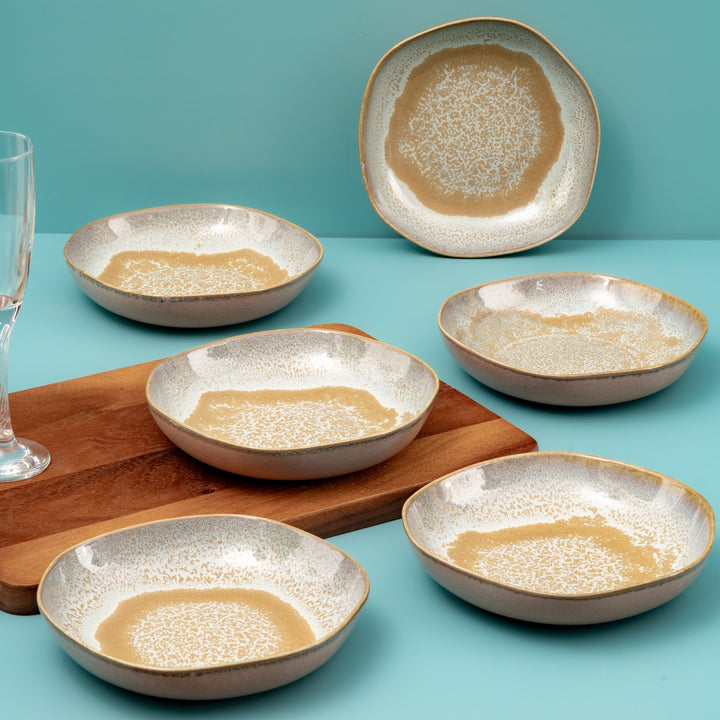 Artistic Porcelain Deep Plate | Uneven Shape, Set of 6