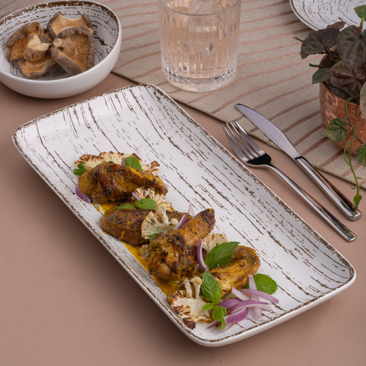 Porcelain Plate | Rectangle Dinner Plate, 14 x 6.5" | 6 Pcs