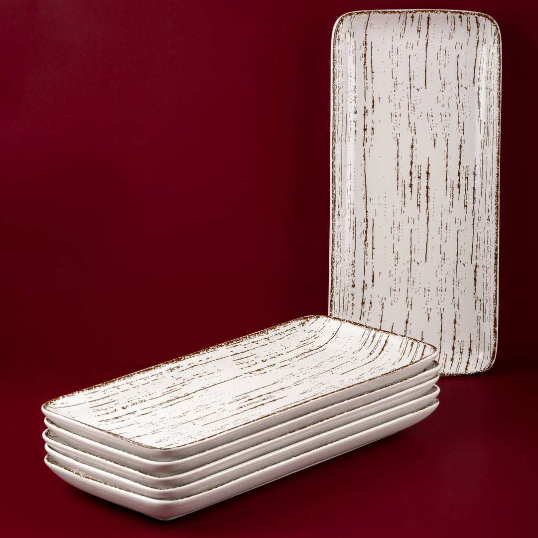 Porcelain Plate | Rectangle Dinner Plate, 14 x 6.5" | 6 Pcs