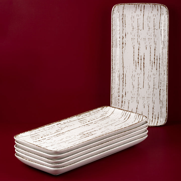 Porcelain Plate | Rectangle Dinner Plate, 14 x 6.5" | 6 Pcs