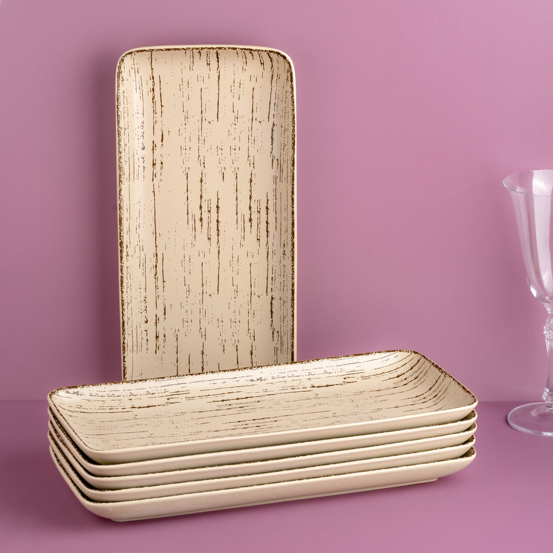 Porcelain Plate | Rectangle Dinner Plate, 14 x 6.5" | 6 Pcs