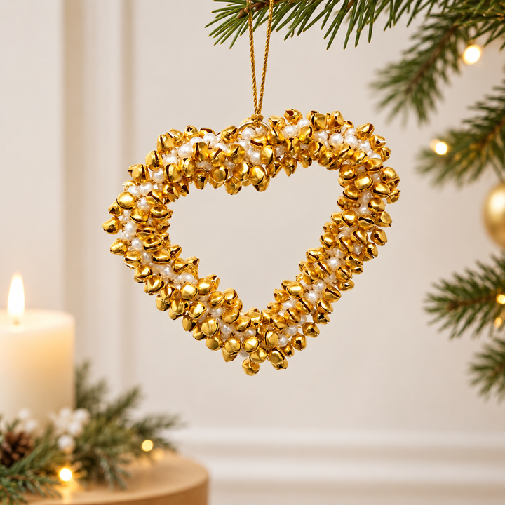 Pearl & Jingle Bell Heart Hanging Ornament