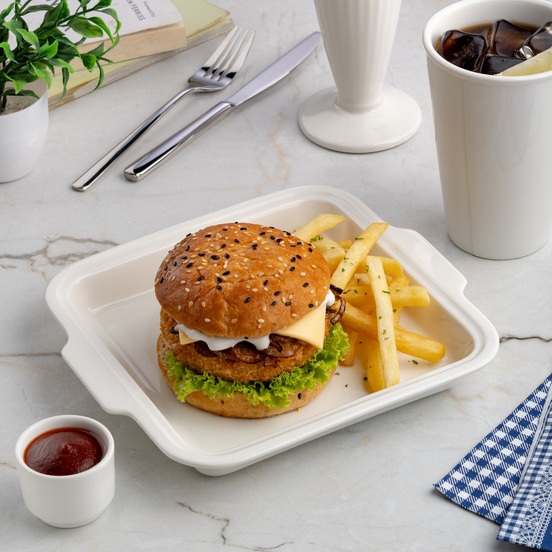 Burger Serving Plate | Ivory Porcelain | 15.22 oz | Set of 3 Pcs