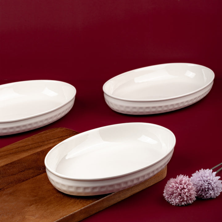 Porcelain Oval Casserole Bowl | 27.05 oz | Set of 3 Pcs