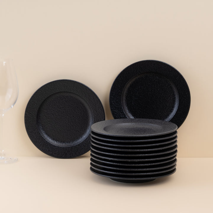 Flat Plate | Black Finish, Porcelain | Set of 12