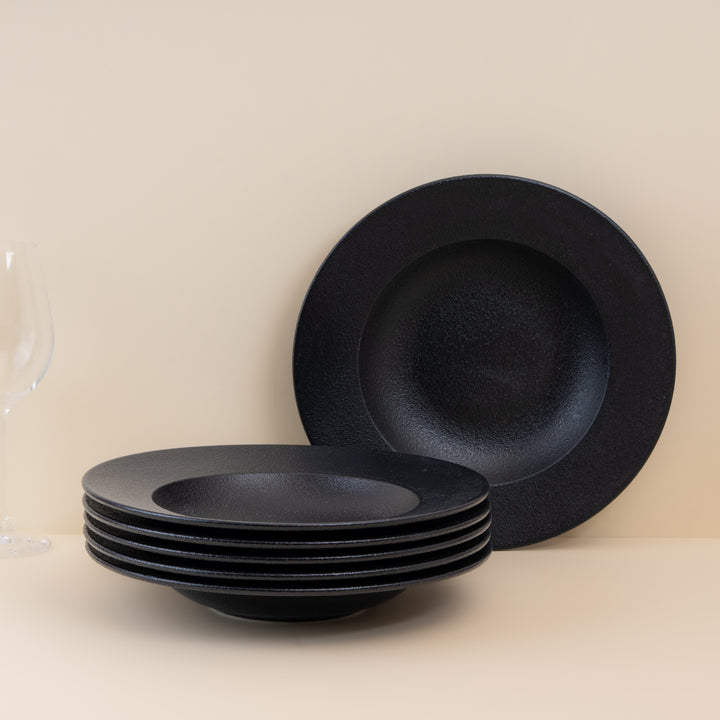 Deep Plate| Black Finish, Porcelain | Set of 6